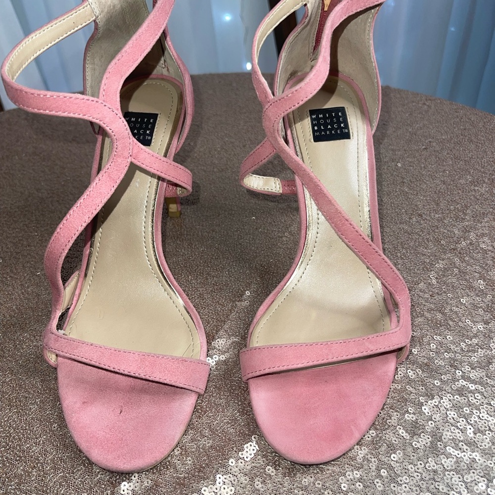 WHITE HOUSE BLACK MARKET Pink Suede Strappy Heels - Picture 2 of 12